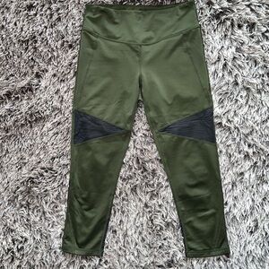 Zella Olive Green High-Waist Leggings with Black Accents